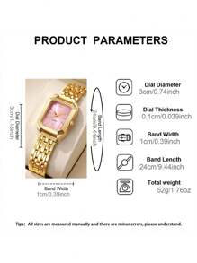 1 pièce Montre à quartz de mode pour femmes avec cadran carré simple gradué, boîtier plaqué or de haute qualité, bracelet en acier inoxydable, convient pour un cadeau d'anniversaire, d'anniversaire de mariage ou de fête des mères
