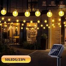 Solar Light String With Crystal Ball Design - Energy Saving Outdoor Garden Decor String Lights, 20/50/100 LED Lights With Multiple Components, Semi-Recessed Installation, Button Control, Detachable Fixtures, Recessed, Plastic Lampshade, Rechargeable Ni-Cad Battery - Ideal For Wedding, Party, Courtyard, Garden, Christmas And Halloween Celebrations