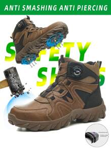 Zapatos de seguridad para hombre para la construcción, botas altas para hombre, de moda casual, con puntera de acero, anti-impacto, resistentes a la perforación, con botón tecnológico sin cordones, fácil de poner y quitar, suela ultraligera, suave y antideslizante