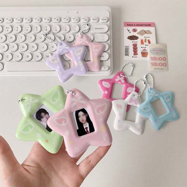 Angel Wings Star Card Holder, Card Holder (3 Inches) ID Card Holder Fan Card Holder, Cute Bow KPOP Photo Card Holder, Hallyu Photo Card Holder ID Badge ID Card Holder With Keychain Korean Photo Card Holder Y2K, Backpack Shoulder Bag Ornament Back To School Season Gift