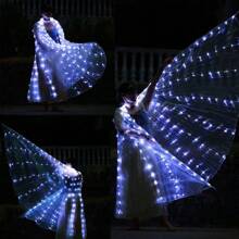 LED Butterfly Wing Cloak, Suitable For Celebration, Party, Easter, Wedding, Performance, Nightclub, Stage Show, Modeling, Comes With Wand, 3 AA Battery Powered, Fits Adult Size 59-68 Inches, Teens Size 43-55 Inches