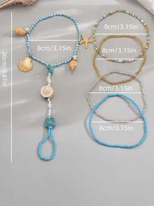 5 Pieces/Set Of Bohemian Beaded Geometric Ocean Shell Rice Bead Foot Chain Creative And Personalized Finger Chain Set