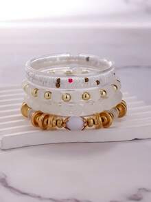 5pcs Set Simple Multi-Layer Glass Beaded Bracelets, Versatile For Women Daily Wear - Glass Beads - View 4