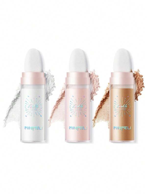 MINIMELI Easy To Use Multi-Part HighlightingTwinkle Highlighter Puff Stick Highlighter Powder With Luxuriously Soft Sponge Puff Head