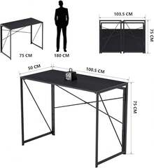 Escritorio Plegable Escritorio Computadora para Oficina en Casa, Escritorio Oficina Estudio sin Ensamblaje Mesa Plegable para Espacios Pequeños Negro (100X50X75 CM) - Negro completo (100 x 50 x 75 cm) - Ver 3