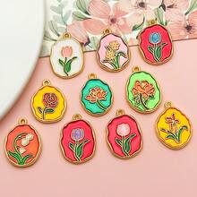 10 件油画风格花卉吊坠 - 多用途饰品，适用于项链、耳环、手链和钥匙扣（DIY 珠宝用品） - 均碼 - 查看 10