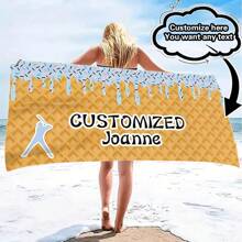 1pc Customizable Oversized Waffle Printed Beach Towel - Soft Polyester, Super Absorbent, Durable, Ideal For Beach, Pool, Camping & Travel, Modern Waffle & Baseball Design, Beach Accessory | Customizable Towel | Absorbent Fabric, Beach Blanket Bathroom Decor Summer Beach Essentials