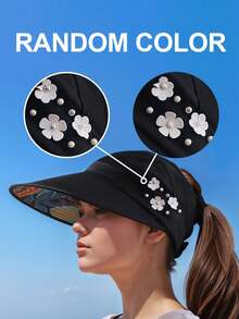 1pc Simple & Fashionable Wide Brim Sun Hat, Bohemian Style Ponytail Baseball Cap, Outdoor UV Protection Face Shield Sunhat For Summer - Multicolor - View 5