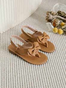 Girl's Bow Decor Summer Thong Sandals, Suitable For Everyday Wear - Brown - View 4
