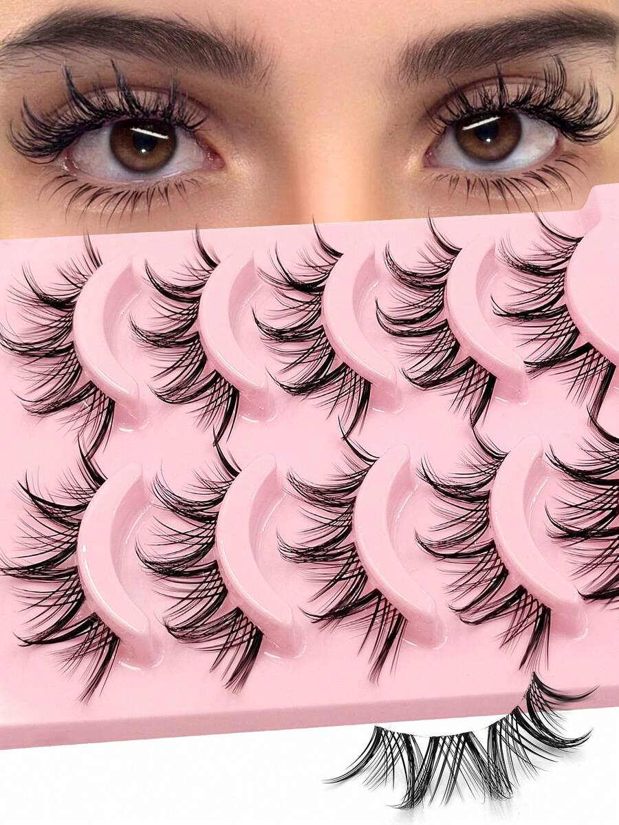 Asiteo 5 对动漫假睫毛 - 自然、浓密的漫画风格，带透明带状睫毛，适合初学者，非常适合角色扮演和日常化妆