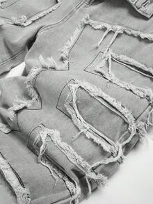 男士时尚创意流苏牛仔短裤，Emo风格 - 灰色 - 查看 4