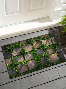 1PC Realistic Park Pavement Printed Doormat, Lightweight Super Thin Anti-Slip Floor Mat, Decorative Entrance Mat, Plush Velvet Easy Care, Trimable, Dirt-Resistant, Washable, Ironable, Indoor/Outdoor Welcome Carpet, Home Decor Floor Mat