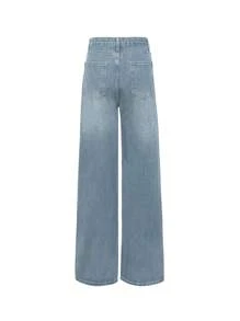 Pantalones vaqueros rectos y sueltos de diseño casual de primavera y verano con botones en diagonal para mujeres, estilo retro azul