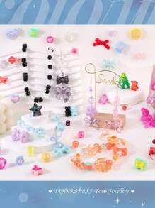 50/100g Cuentas acrílicas de colores variados, en formas de flores, lazos, estrellas y corazones, para hacer joyas, pulseras, collares, cadenas de teléfono móvil y accesorios hechos a mano