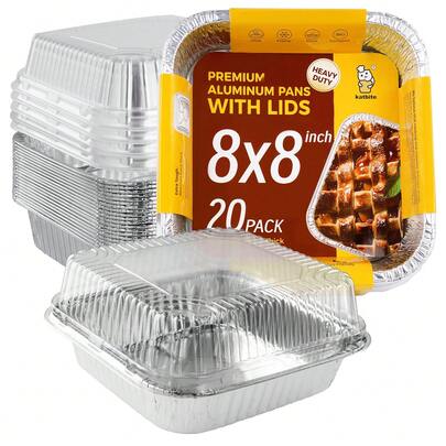 Katbite 8x8 Aluminum Pans Disposable With Clear Lids For Air Fryer, 20 Pack Disposable Foil Pans, Square Aluminum Baking Pans, Tin Foil Pans Great For Cooking, Heating, Storing, Prepping Food