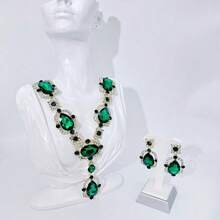 1 套奢华女士珠宝套件，时尚优雅项链耳环 3 件套，适合新娘、婚礼、正式场合、宴会和派对 - 紫色 - 查看 5