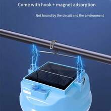 4pcs/2pcs/1pc Solar Powered LED Camping Lantern, Portable Hanging Light, 1200mAh High Capacity Lithium Ion Battery, Magnetic Base & Quick Hook, 3 Lighting Modes, 35㎡ Illumination Range, USB/Solar Dual Charging, Suitable For Camping, Fishing, Outdoor Activities, Extra-Long Runtime, Solar Lights Outdoor - Blue - View 5