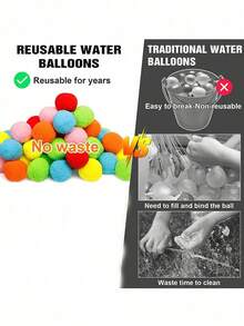6/12 Bolas de agua reutilizables de colores aleatorios - Piscina y playa, adecuadas para actividades acuáticas al aire libre, entretenimiento de verano, juegos familiares y accesorios esenciales para la piscina. Diseño interesante y bolas de agua coloridas, accesorios de playa, flotador de piscina - Multicolor - Ver 3