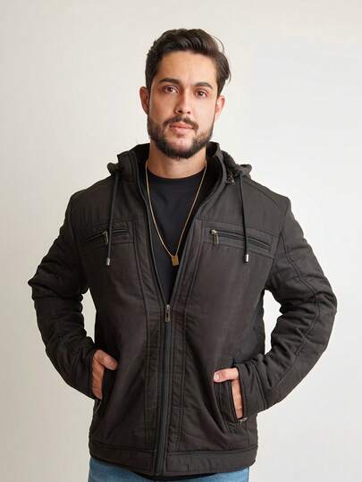 Jaqueta Casaco Masculino Parka de Sarja Material Premium Sobretudo Peluciada Capuz Removível Roupas De Inverno Masculina