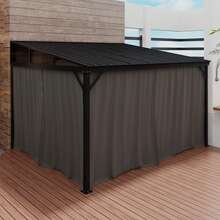 ECACAD Wall-Mounted Hardtop Gazebo With  Durable Aluminum Frame, Galvanized Steel Roof, Detachable Nylon Mosquito Netting, And Spun Polyester Curtains For Year-Round Comfort & Privacy - 10*12ft - 查看 7