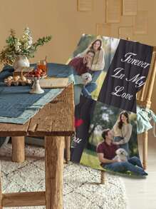SRH 1pc Customizable Photo Printed Fleece Blanket, Can Upload 2 Favorite Pet (Cat/Dog) Or Loved One's Photos, Personalized Home Decor, Pet Supplies, Made Of Soft, Lightweight And Comfortable Flannel, Suitable For Living Room, Bedroom, Outdoor Camping, Hiking, The Best Personalized Gift For Yourself, Pet, Husband, Boyfriend, Family, Friends On Birthday, Anniversary, Mother's Day, Father's Day, Easter And Other Holidays