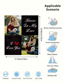 SRH 1pc Customizable Photo Printed Fleece Blanket, Can Upload 2 Favorite Pet (Cat/Dog) Or Loved One's Photos, Personalized Home Decor, Pet Supplies, Made Of Soft, Lightweight And Comfortable Flannel, Suitable For Living Room, Bedroom, Outdoor Camping, Hiking, The Best Personalized Gift For Yourself, Pet, Husband, Boyfriend, Family, Friends On Birthday, Anniversary, Mother's Day, Father's Day, Easter And Other Holidays