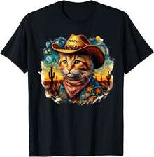 1 Pack Men's T-Shirt Sombrero de gato campestre divertido Meowdy, gato vaquero vintage premium Camiseta de hombre - Negro - Ver 1