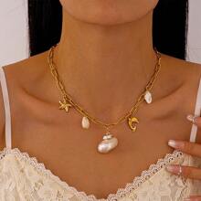 1pc Titanium Steel Conch, Dolphin, Starfish Necklace, Unique & Elegant Personal Style Jewelry For Women