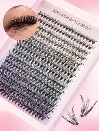 Kit de racimos de pestañas esponjosas 40D Juego de extensión de pestañas gruesas 280 piezas Izquierda/Derecha Kit de extensión de pestañas en racimos Curvatura D Gruesas Extra Grandes Kit de extensión de pestañas en racimos Pestañas individuales Racimo Curvatura D, Racimos de pestañas de 10-18 mm de mezcla con adhesivo y sellador y herramienta aplicadora para aplicación en casa