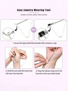 Bracelet Wearing Aid Tool, Clip And Hook Style Available, Suitable For Self-Wearing Bracelet, Holding Photo And Note, Etc., Plastic Layer To Protect Jewelry From Slip And Scratch, Portable And Convenient To Carry, Compatible With Any Jewelry