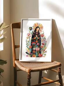 1pc Our Lady Of Guadalupe | Digital Art Of Our Holy Bible | Wildflower Folk Art | Wall Art Of Our Lady Of Guadalupe | Modern Christian Home Decoration | Frameless - Multicolor - View 4