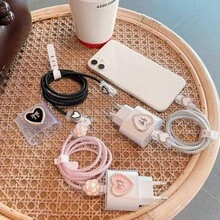 Bộ 5 chiếc ốp bảo vệ hình trái tim cho bộ sạc nhanh 20W, tương thích với Apple 13/14/15/16 Pro Max/Plus, bảo vệ đầu sạc trong suốt + ống quản lý cáp chống gãy. - Nhiều màu - Xem 4