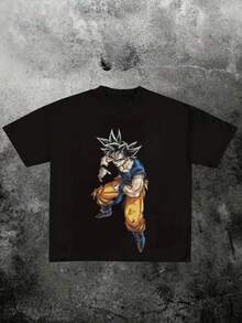Men's Casual Round Neck Short Sleeve Undershirt Tops 100% Cotton 220g Heavyweight 1Pcs Anime Character Goku Ultra Instinct Agile Stance Digital Print T-Shirt - 黑色 - 查看 1