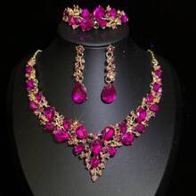 4 件奢华优雅水晶装饰耳环、项链首饰套装，适合新娘婚礼、派对