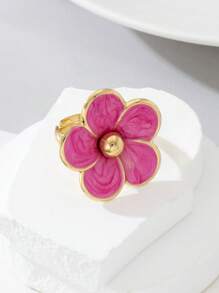 1 pièce Bague de mode en métal décorée d'émail floral élégant, convient pour la tenue quotidienne et de vacances des femmes