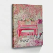 Pink Coquette Piano Collage Poster, Digital Wall Art, Preppy Music Room Decor, Gift For Pianist, Piano Studio Print, Dorm Room Apartment Art Framed Wall Art, Wrapped Canvas Poster Vintage Prints - Framed, Vertical - Framed Canvas - View 1