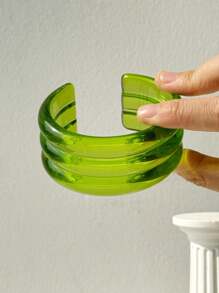 1 pieza Brazalete de resina verde asimétrico, joyería de verano de moda y versátil, adecuado para uso casual de vacaciones