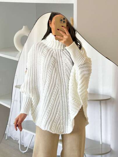 Poncho Sobreposição Tricot Feminino Capa Moda Lançamento  Simples  elegante  Tecido tipo lã  Ponto em cabo  Malhado  Assimétrico