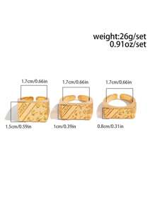3pcs/Set Metallic Embossed Geometric Shaped Punk Style Open Finger Rings, For Men