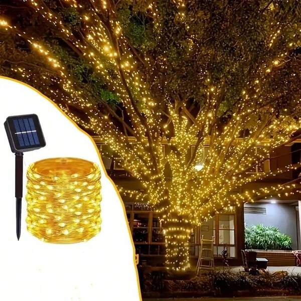 50/100/200/300 LED Solar Powered Fairy String Lights, 8 Modes Waterproof Outdoor Decorative Lights For Christmas Party, Wedding, Patio, Garden, Bedroom (Multi-Color)