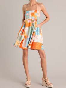 Women's Summer Beach Cami Dress Sleeveless Open Back Cross Seashell Print Dresses - 彩色 - 查看 3