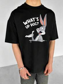 Warner Bros Collaboration Cartoon Print Short Sleeve T-Shirt, Casual For Men Summer