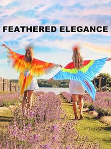 2件套服装派对鹦鹉翅膀披风+仿真鸟头饰派对表演装饰道具，搞怪女装角色扮演成人仙女翅膀+头饰2件套装饰套装，适合重大节日装饰道具小礼物。（红、蓝两色） - 彩色 - 查看 6