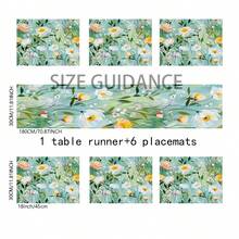1pc/5pcs/7pcs Floral Art Print Polyester Table Runner With 6pcs Placemats - Polyester, Rectangle, Holiday Table Decor Cloth Runners, Home Decoration, Kitchen Dining Table Decor, Room Decor, Table Runners