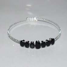 1pc Minimalist Style Single Layer Zirconia Stone Open Bangle Bracelet - Black - View 3