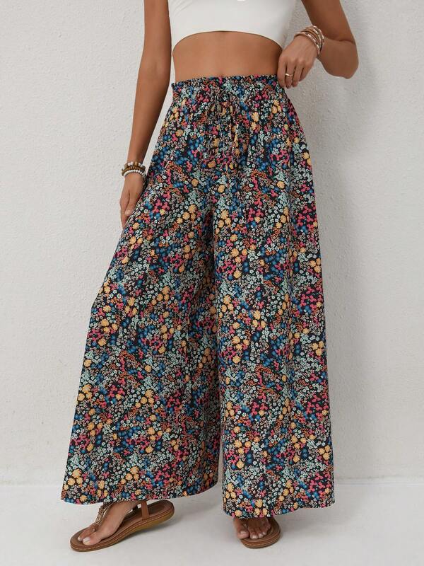 French Elegant Ditsy Floral Casual Pants For Women