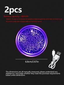 2pcs Car Cup Holder LED Lighting Mat, Starry Gradient Colorful Car Cup Pad, USB Rechargeable Anti-Slip Coaster