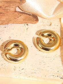 Set de 2/4/8 piezas de pendientes aro grandes con forma de C, exagerados, de estilo europeo y estadounidense hip-hop, chapados en oro - Pendientes CCB - Ver 4