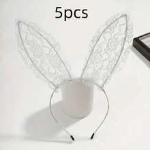 1pc New Lace Rabbit Ear Headband Cute Sexy Headpiece Hair Clip Veil Headdress Accessory Halloween - Black - View 9