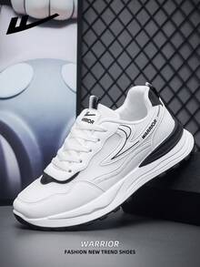 1 Pair WARRIOR Men's Low-Top Casual Sneakers, Lightweight Breathable Canvas Skateboard Shoes For Outdoor, Summer Sports Flat Shoes - White/Black - View 2